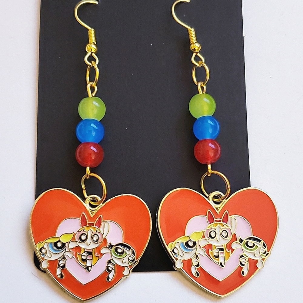 Handmade Beaded Powerpuff Girls Earrings